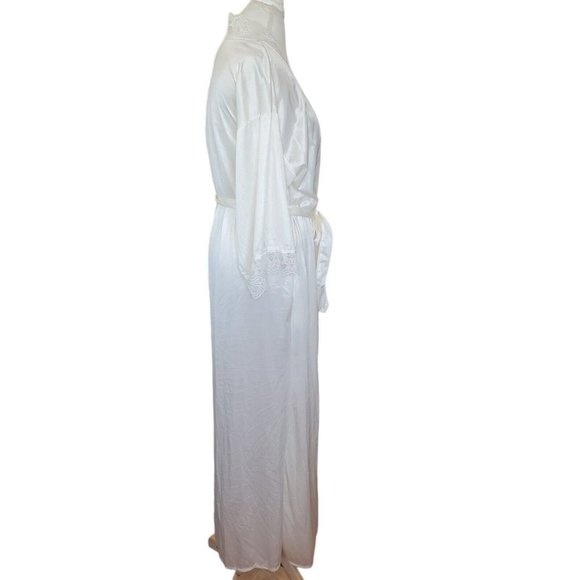 Vintage Cream Satin‎ Bridal Nylon Robe Lace Trim Long USA M/L - Picture 5 of 10